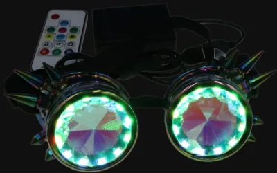Kaleidoskopický LED svítící Steampunk brýle RGB barevné + dálkové ovládání