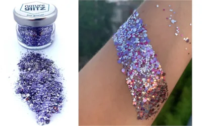 Lesklý prach na tělo – glitrové lesklé ozdoby na obličej a vlasy – Glitter prach 10g (Fialově stříbrný)