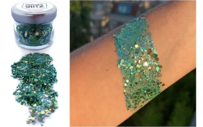 Ozdoby na tělo + vlasy + bradu – glitrové lesklé třpytky – Glitter prach 10g (Tyrkysový)