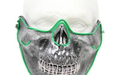 LED blikající rave kukla na obličej – zelená lebka